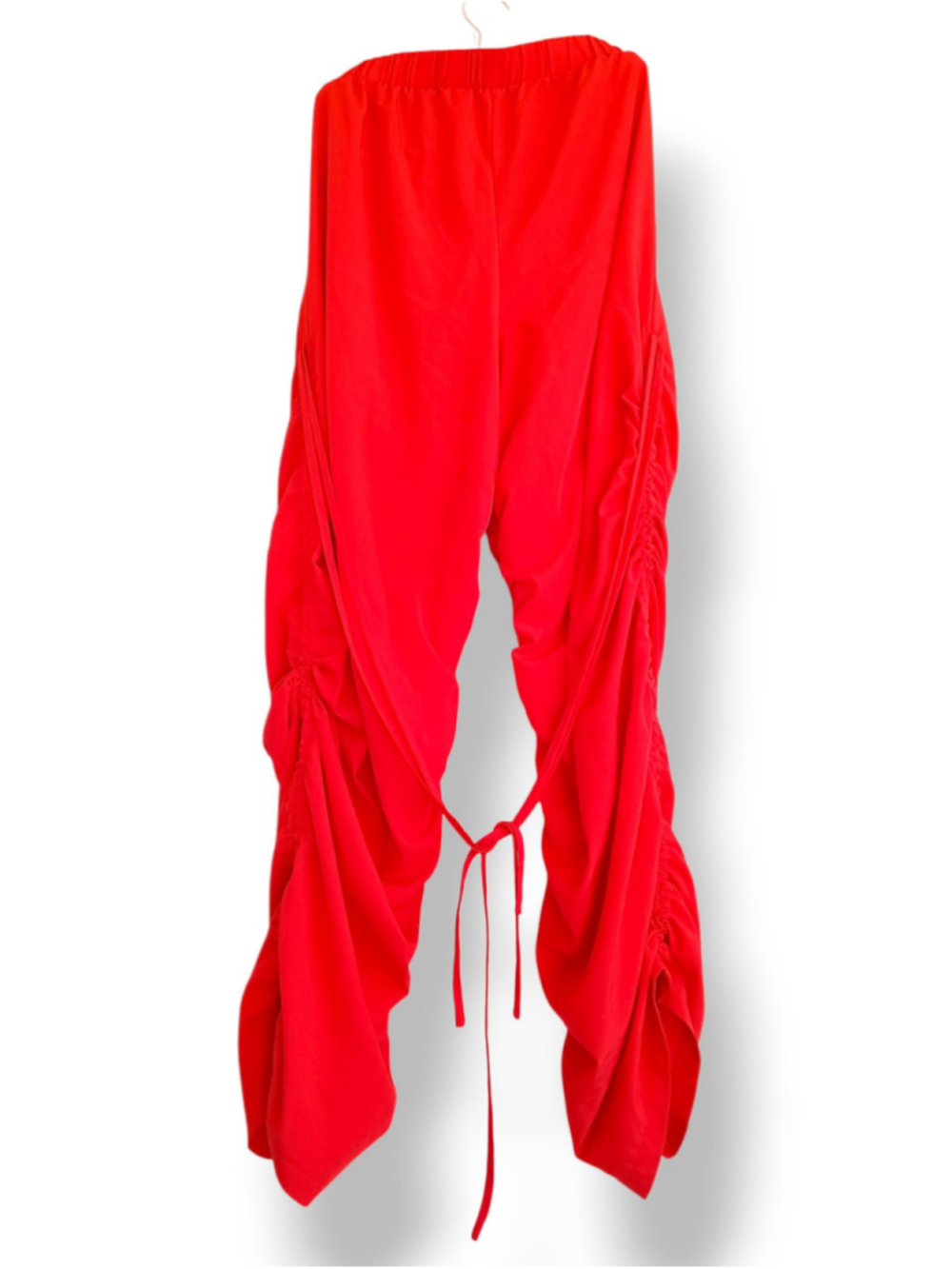 Red Ruched Drawstring Jogger Pants lightweight adjustable styling colorful neon